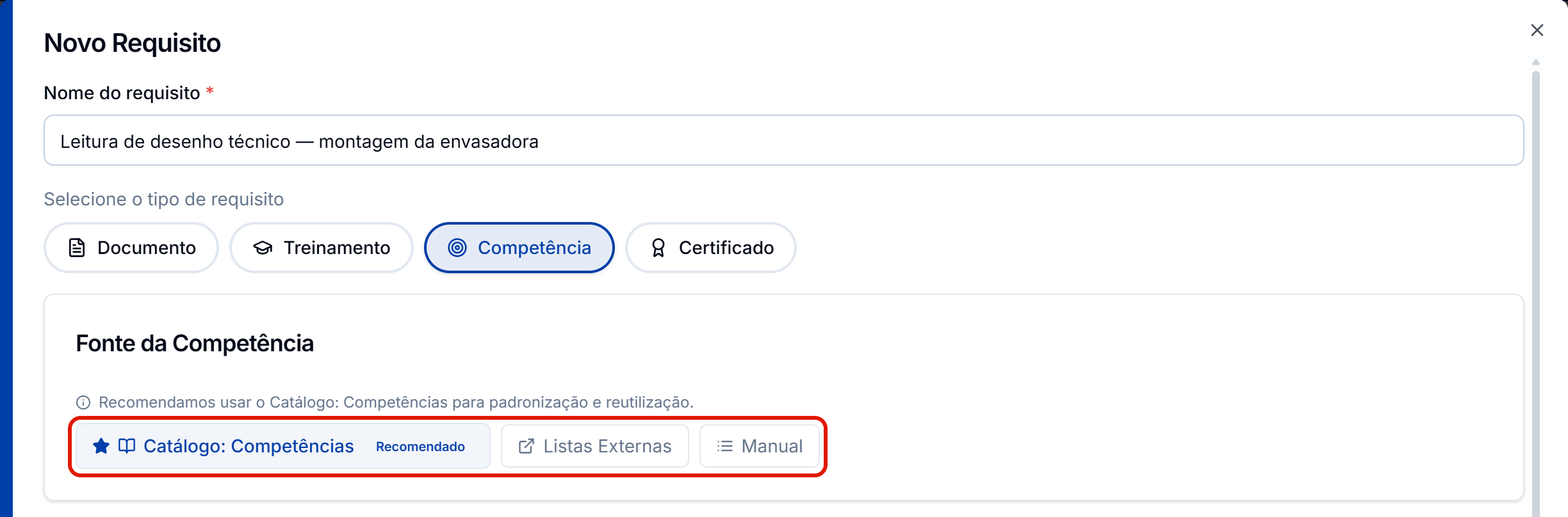Fonte da competencia com as tres opcoes