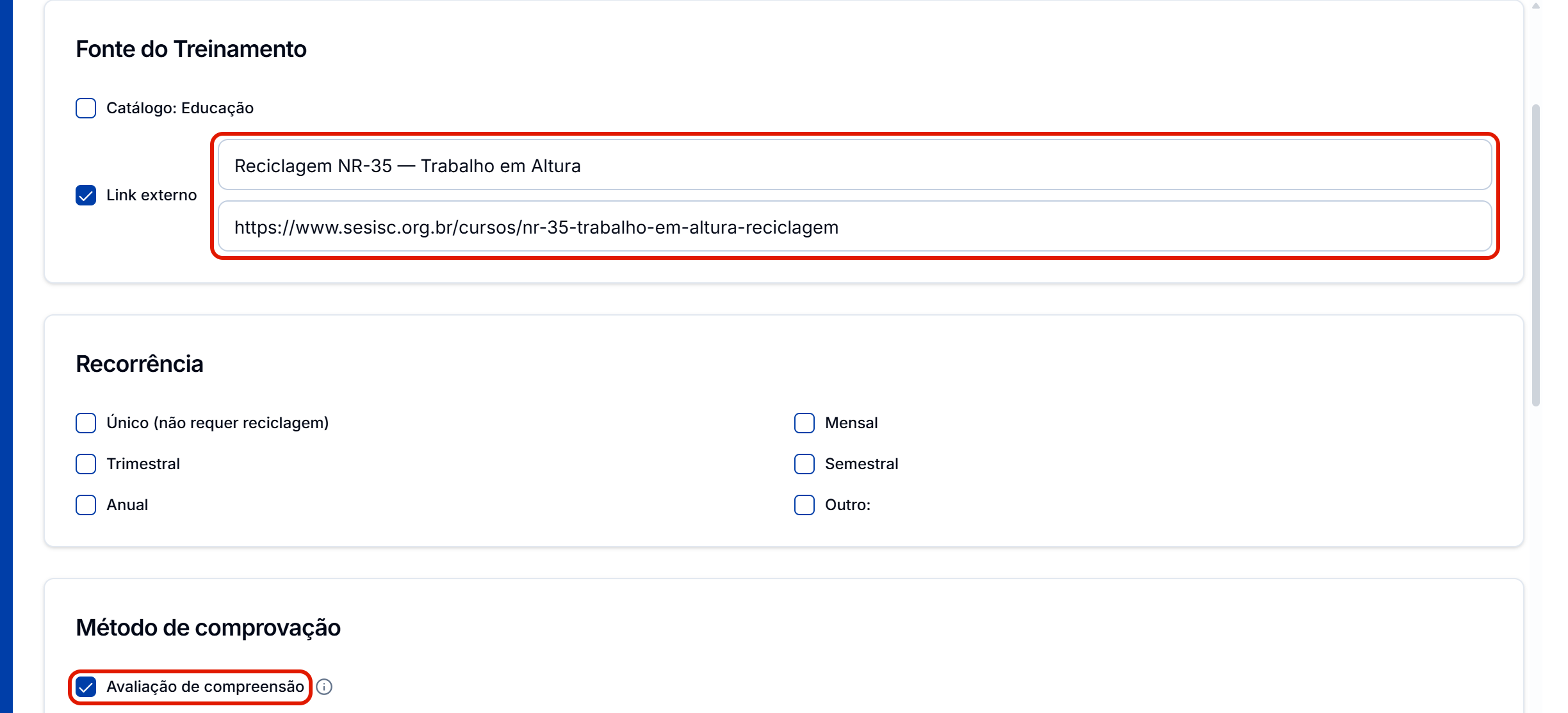 Link externo com nome url e avaliacao de compreensao