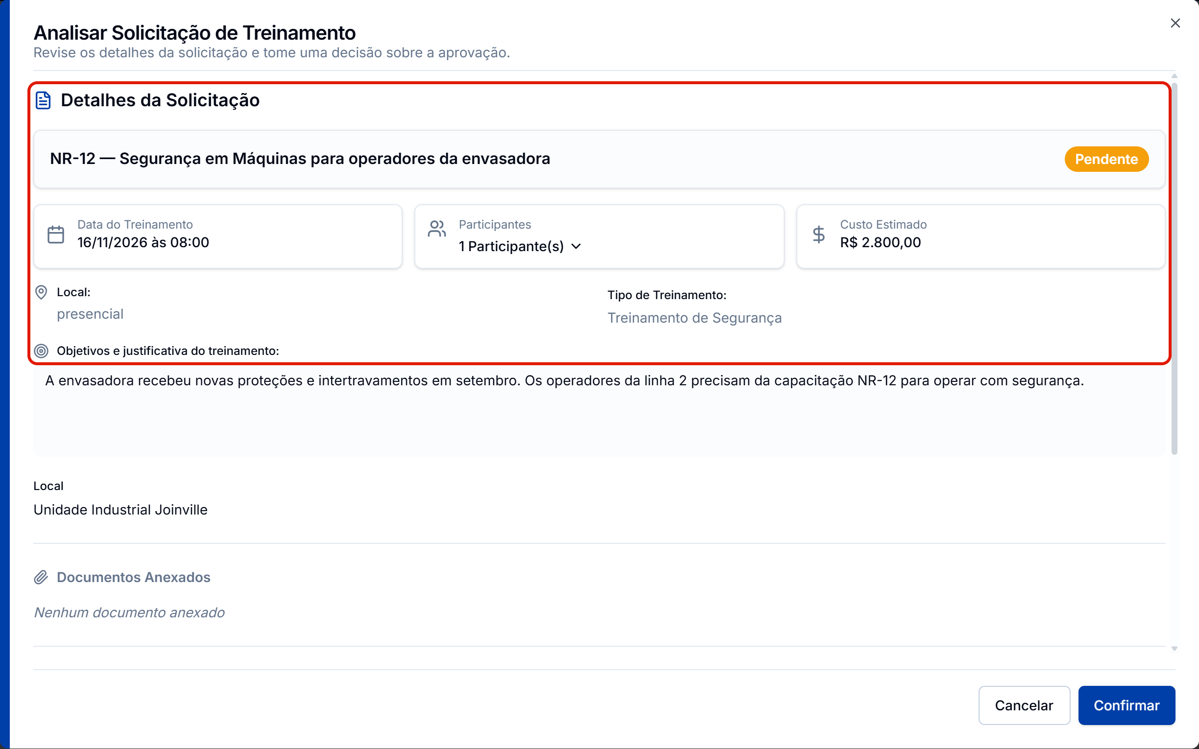 Analisar solicitacao com os detalhes