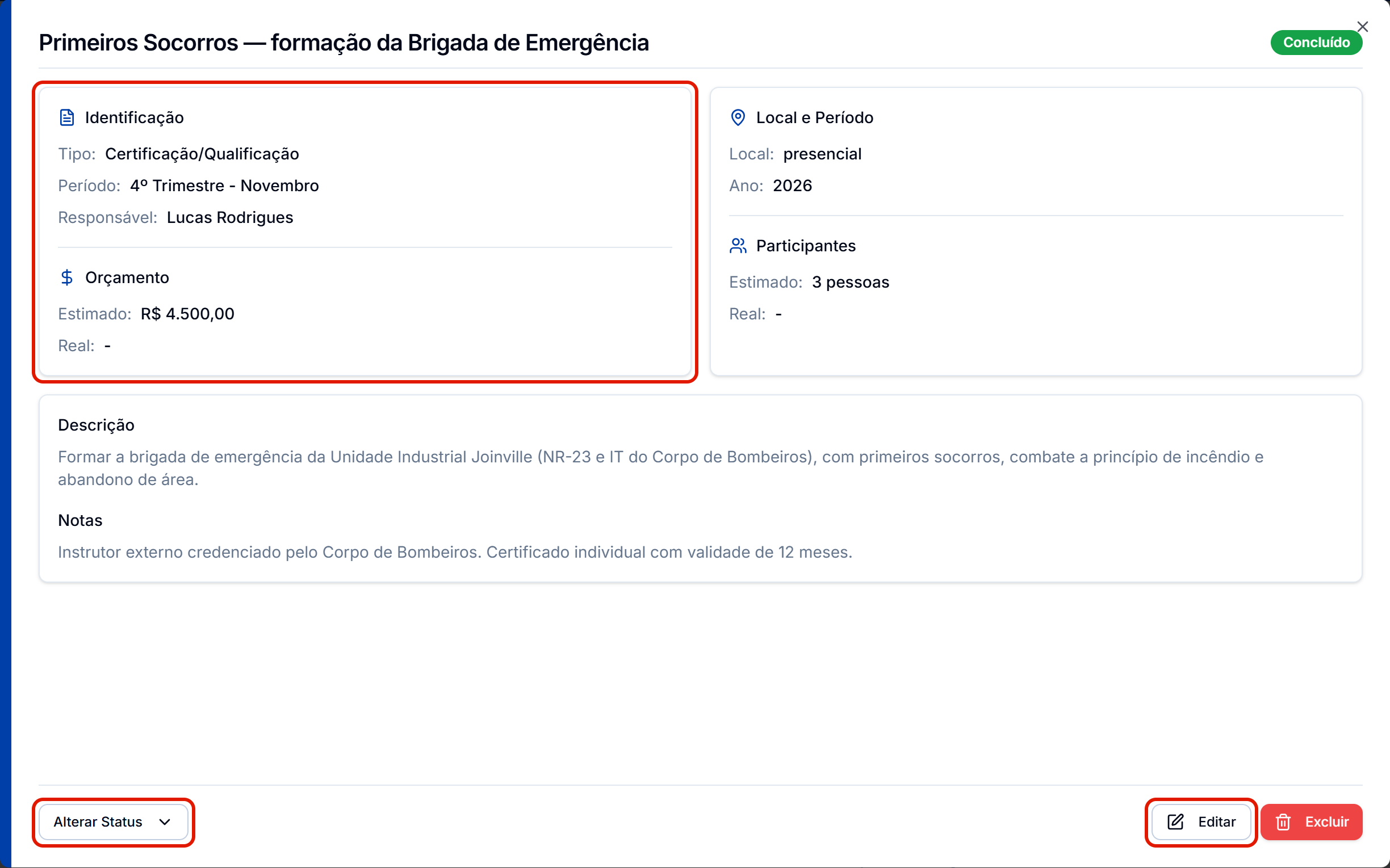 Detalhe do item com o editar