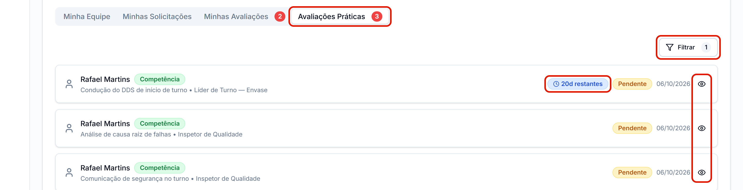 Avaliacoes praticas pendentes com o olho