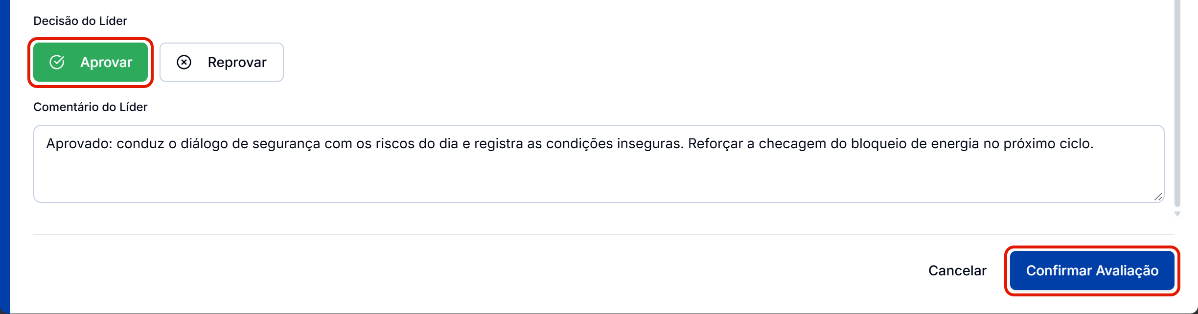 Decisao aprovar e o confirmar avaliacao