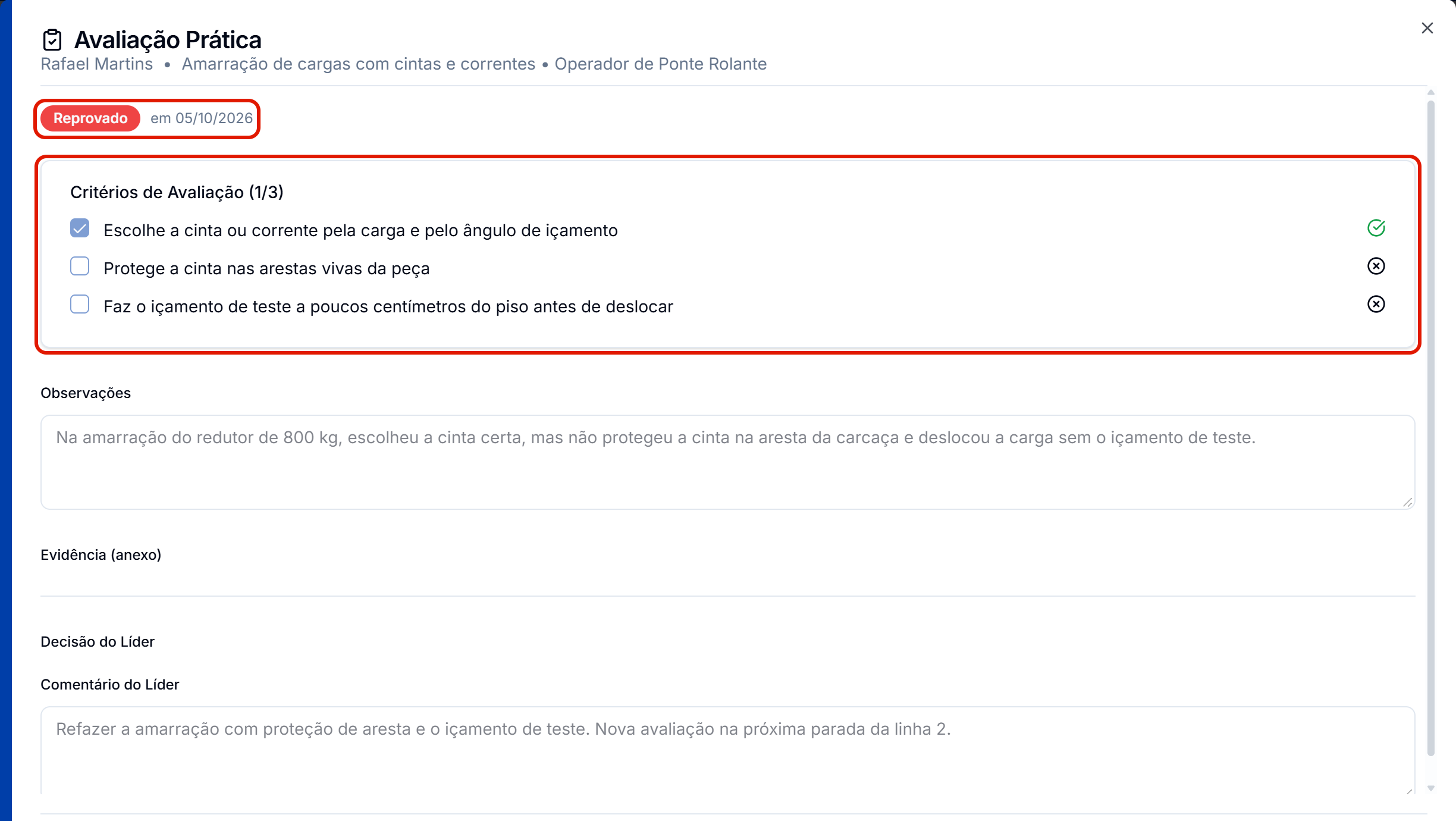 Avaliacao reprovada so para leitura